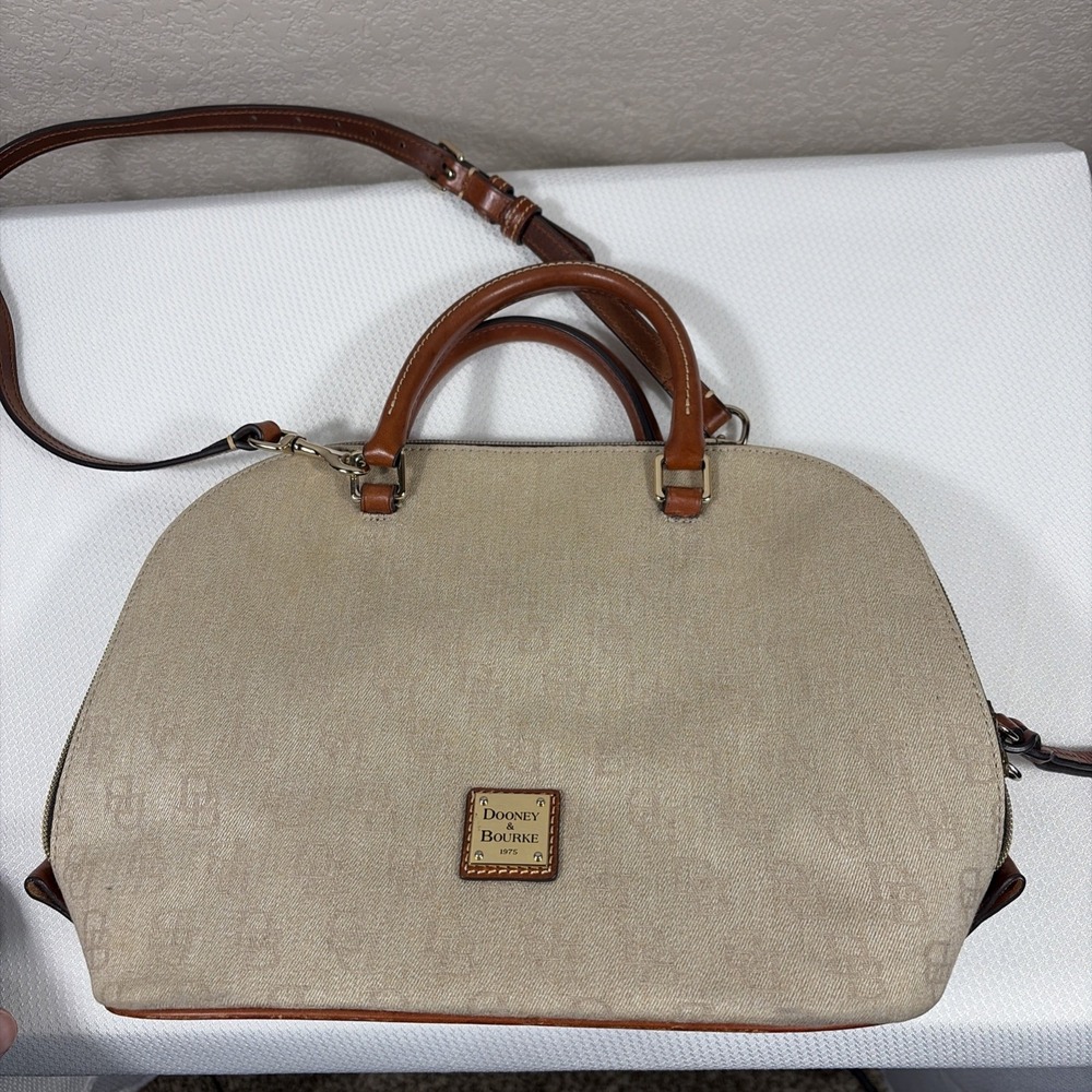 Dooney & Bourke Pebble Grain Leather Zip Zip Satchel Elephant Brown Tan